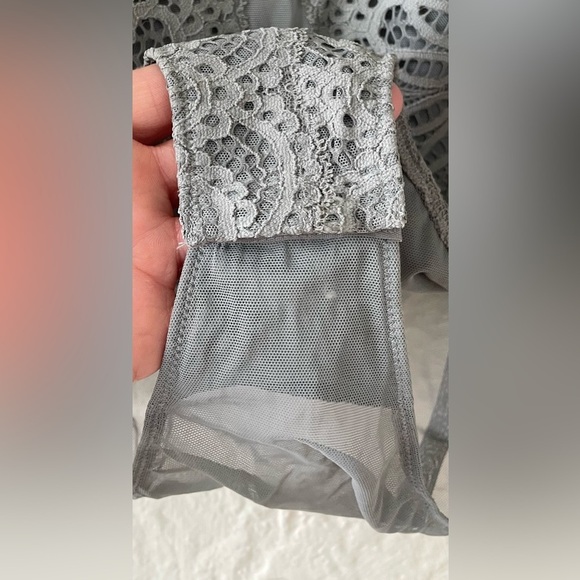 Victorias Secret Gray Lace Mesh Cotton Scoop Neck Teddy Bodysuit; size M - Picture 6 of 10